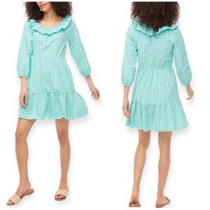 J.Crew Factory Teal Tiered Seersucker Dress Plaid NWT size 14